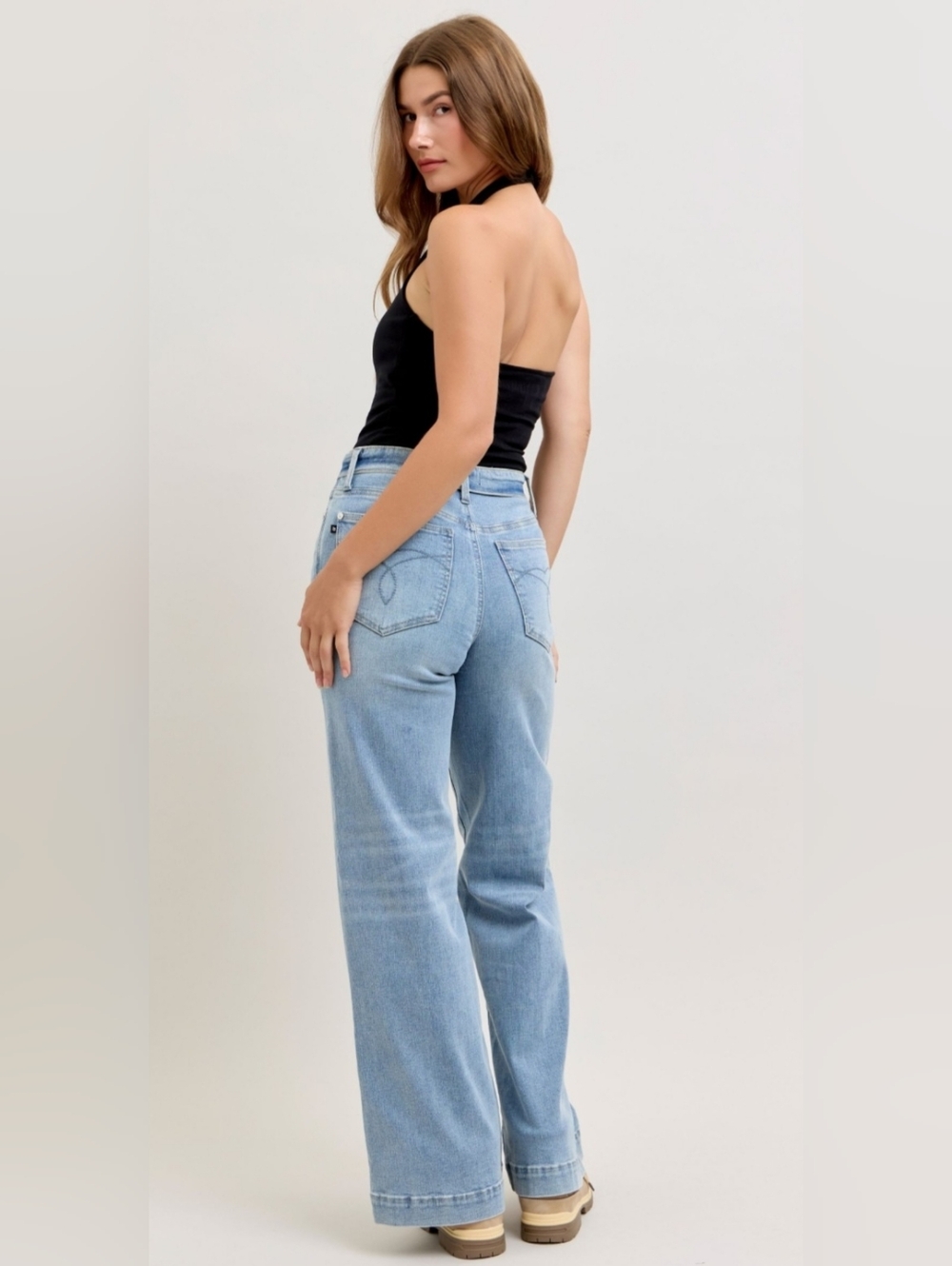 Judy Blue MR Light Wash Retro Wide Leg Jeans Button Fold Over Waist Various NEW - Picture 11 of 16